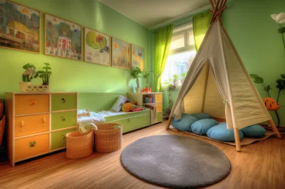 Cozy Children Bedroom With Teepee Tent And Play Area
