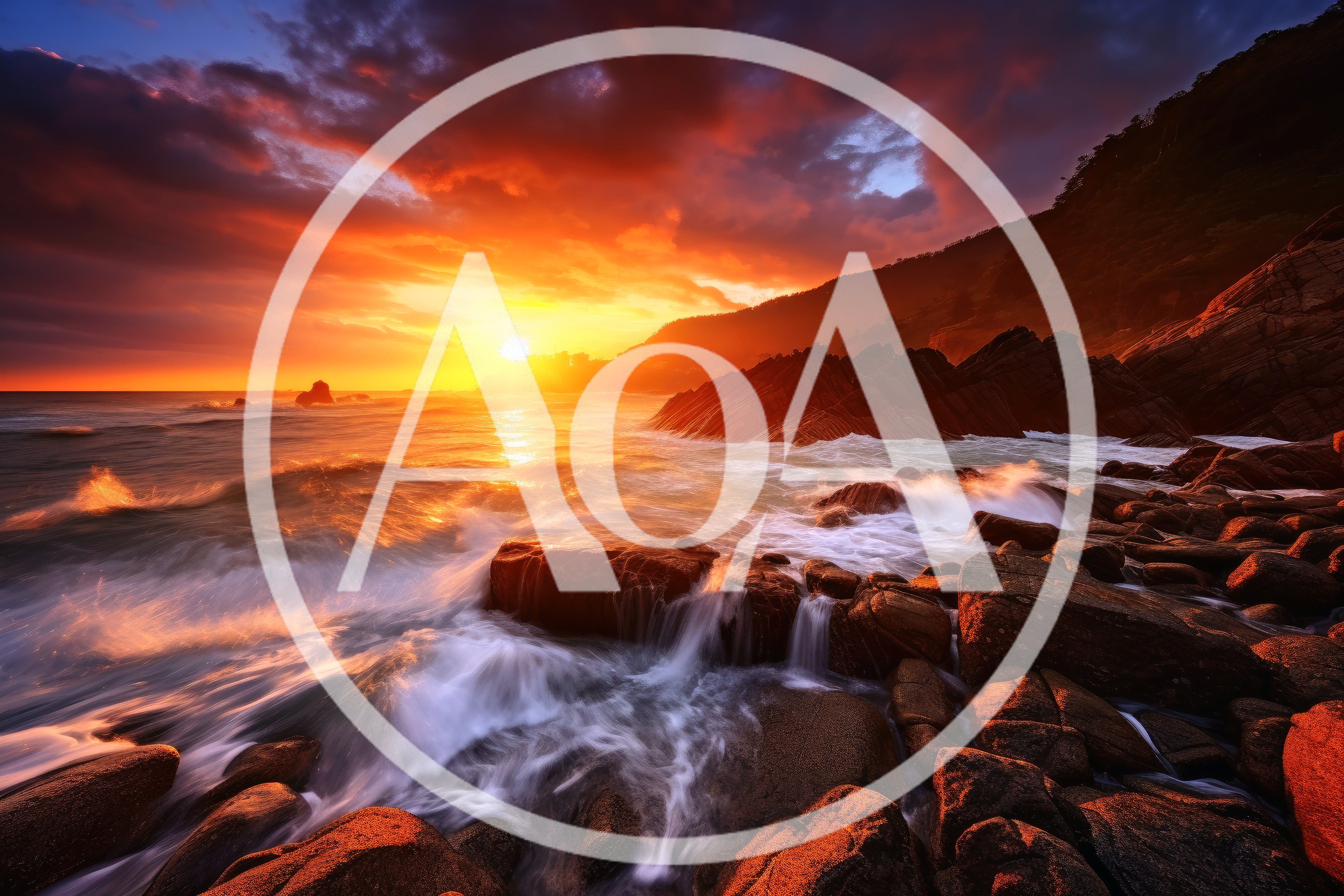 Dramatic Sunset Over Rocky Coastal Shoreline