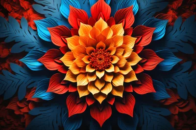 Abstract Floral Mandala With Vibrant Red And Blue Petals