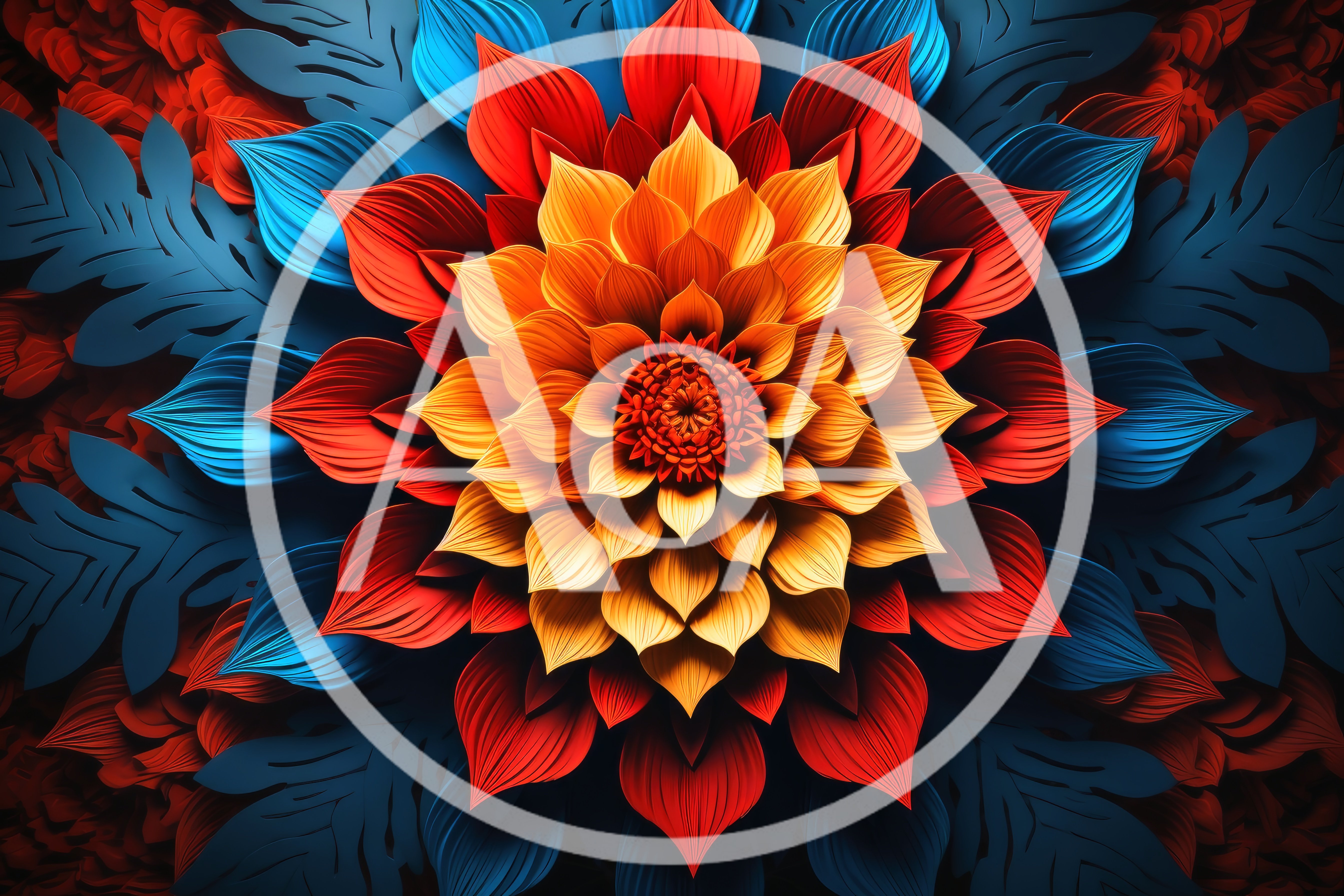Abstract Floral Mandala With Vibrant Red And Blue Petals