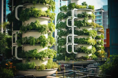 Vertical Urban Garden Towers In Modern Cityscape