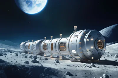 Futuristic Lunar Habitat Base On Moon Surface