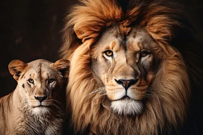 Majestic Male Lion And Lioness Portrait