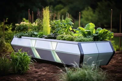 Modern Futuristic Planter Box In A Garden Setting