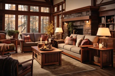 Cozy Rustic Living Room With Stone Fireplace