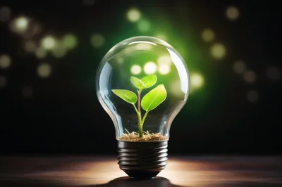 Small Green Plant Growing Inside A Glass Light Bulb