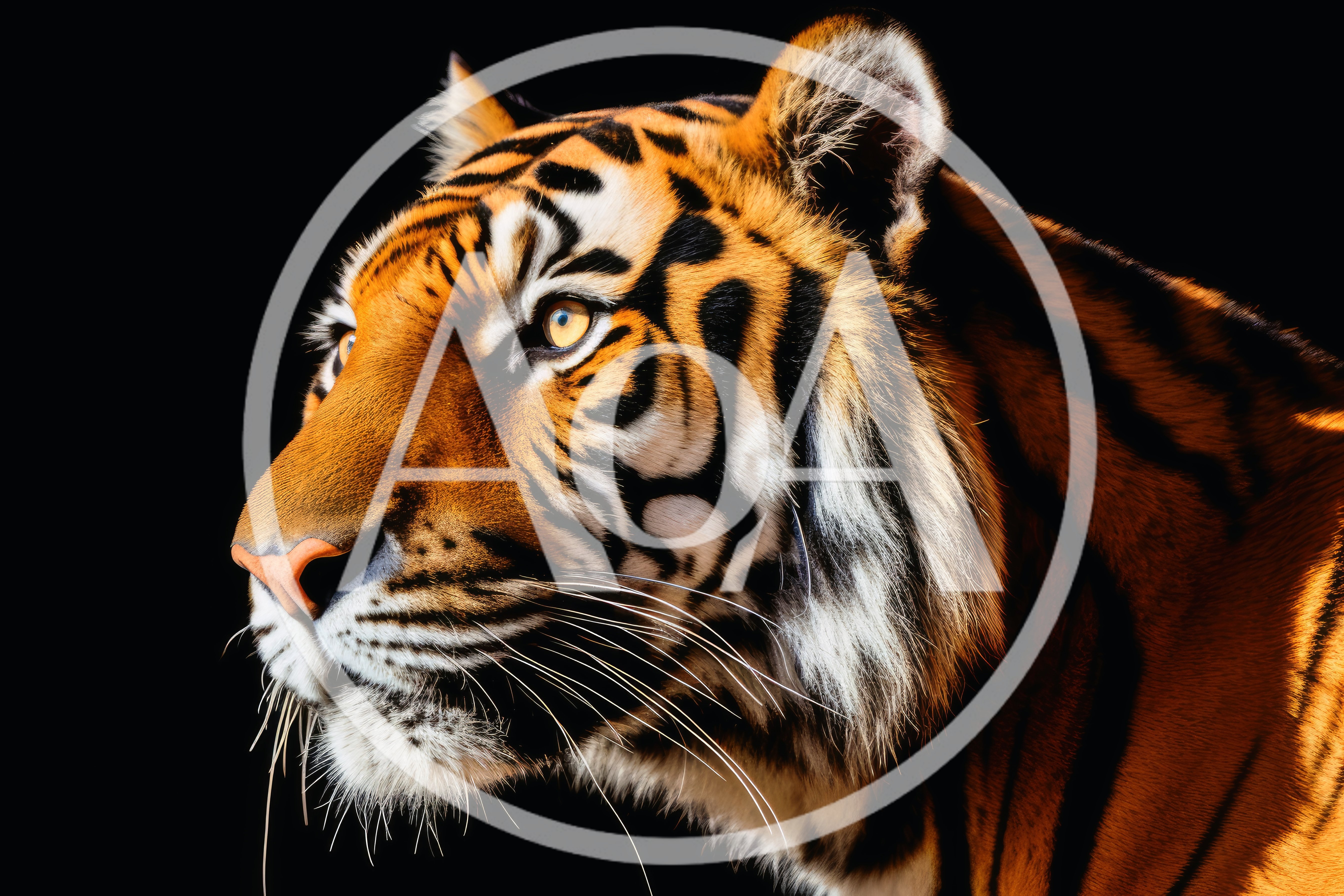 Majestic Tiger Profile Portrait Against Black Background