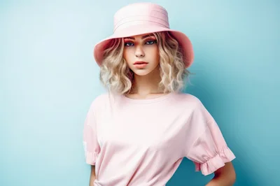Young Woman Wearing Pink Hat And Shirt