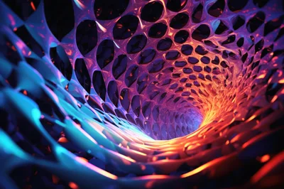 Abstract 3D Tunnel With Glowing Organic Lattice Structure