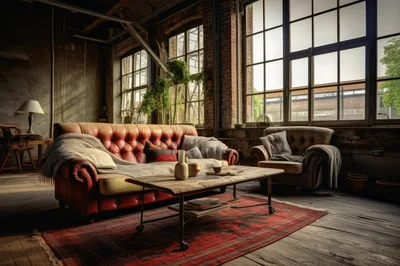 Vintage Industrial Living Room With Leather Sofa