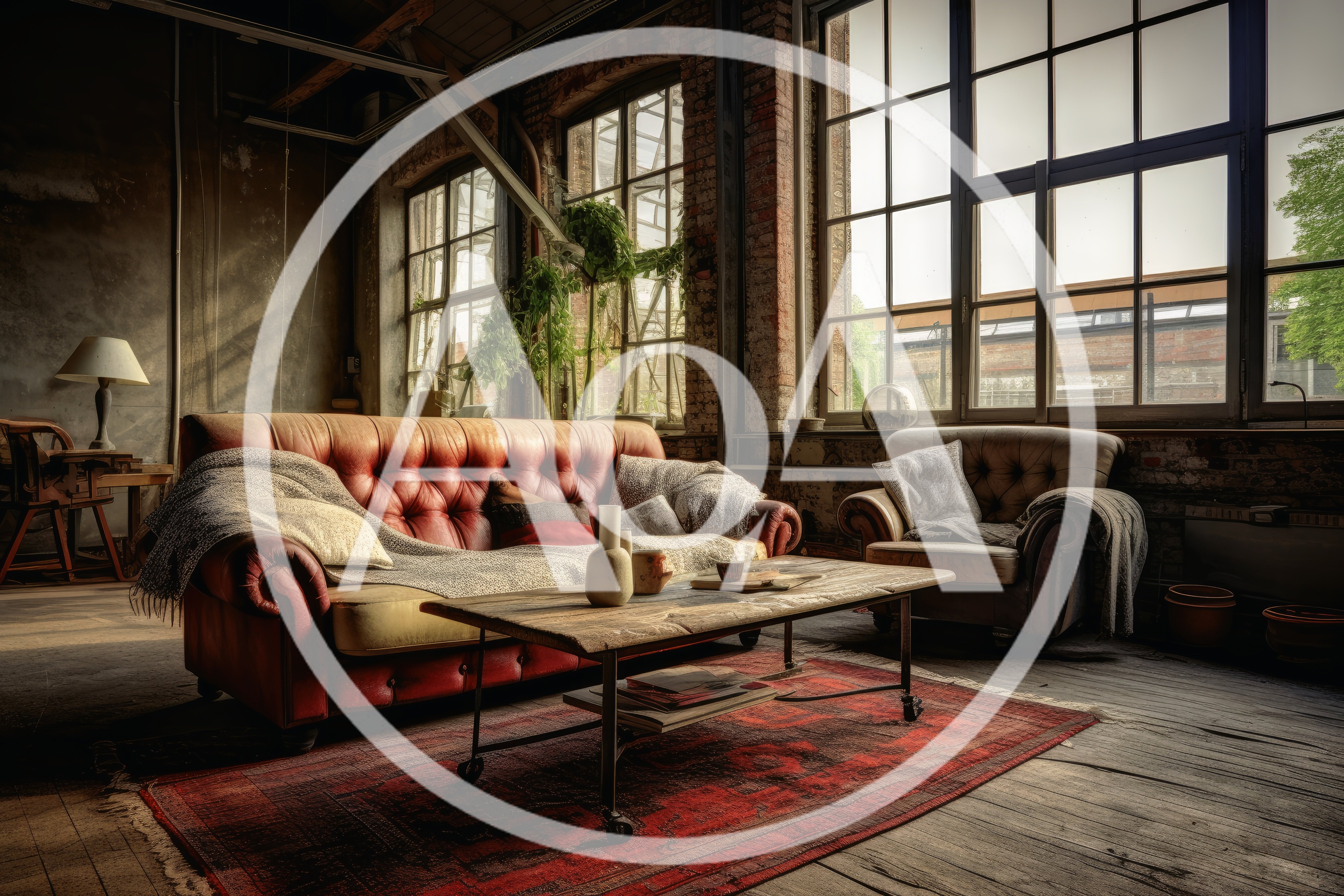 Vintage Industrial Living Room With Leather Sofa