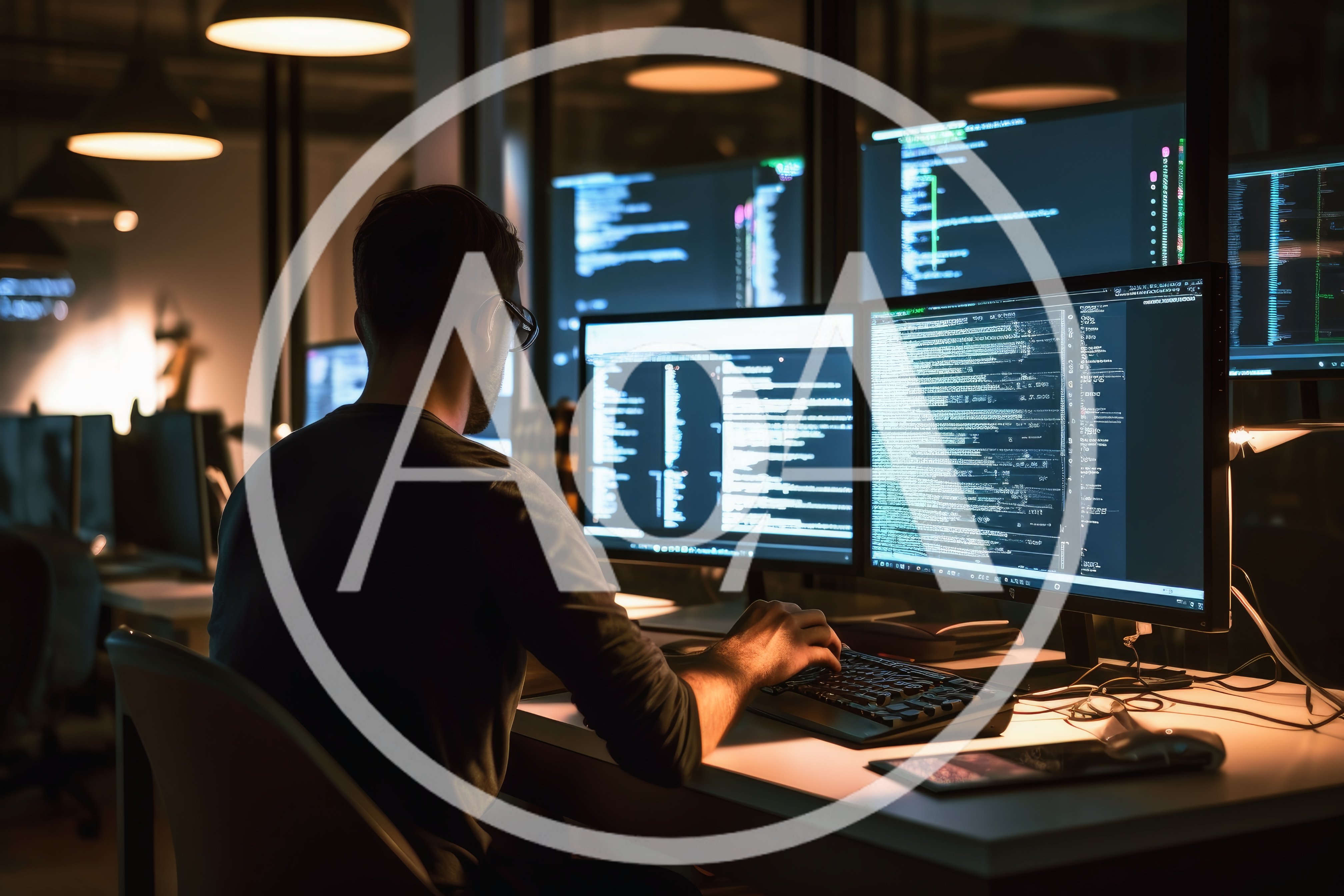Software Developer Working Late At Night In Office