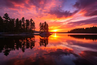 Stunning Sunset Over A Calm Forest Lake