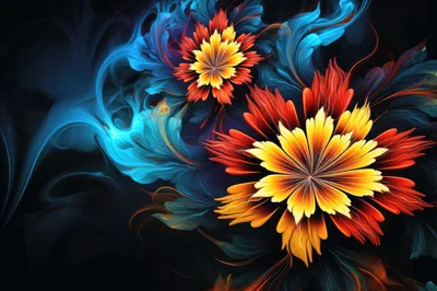 Abstract Digital Art Featuring Vibrant Glowing Floral Patterns