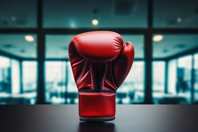 Single Red Boxing Glove On A Dark Table
