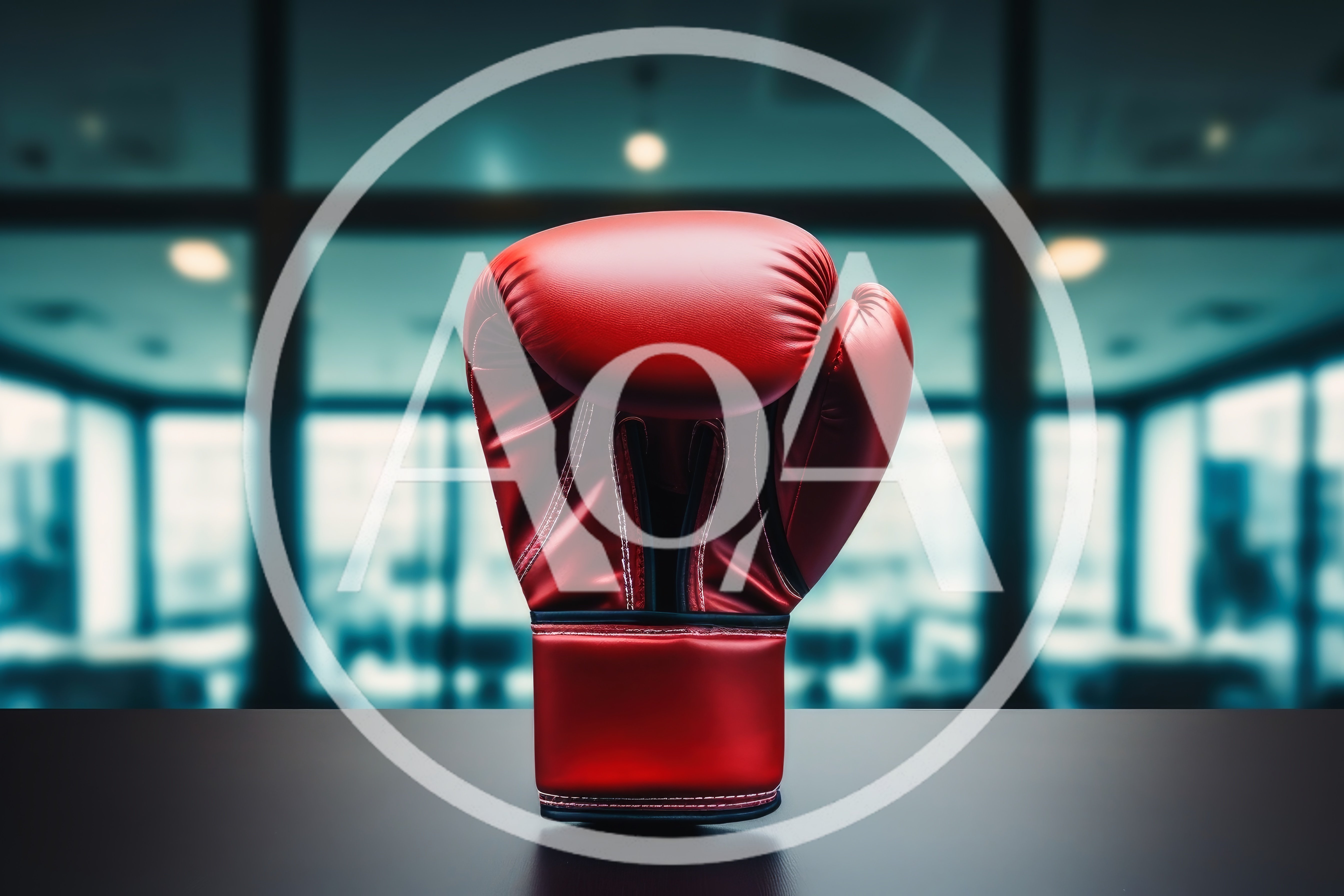 Single Red Boxing Glove On A Dark Table