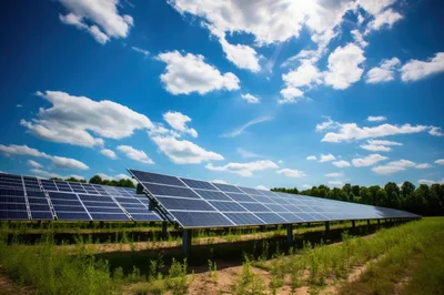Solar Panel Array In A Sunny Field