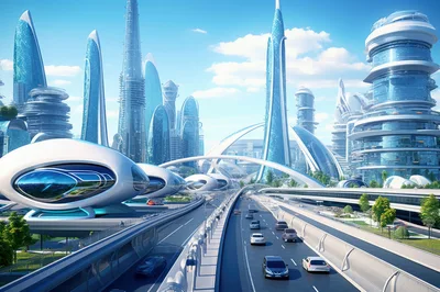 Futuristic Cityscape With Advanced Architecture And Flying Vehicles