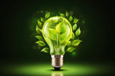 Green Energy Concept Light Bulb With Leaves