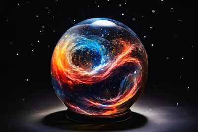 Cosmic Nebula Swirling Inside A Glass Crystal Sphere