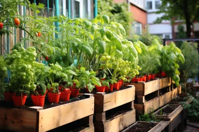 Urban Balcony Garden With Potted Tomato Plants