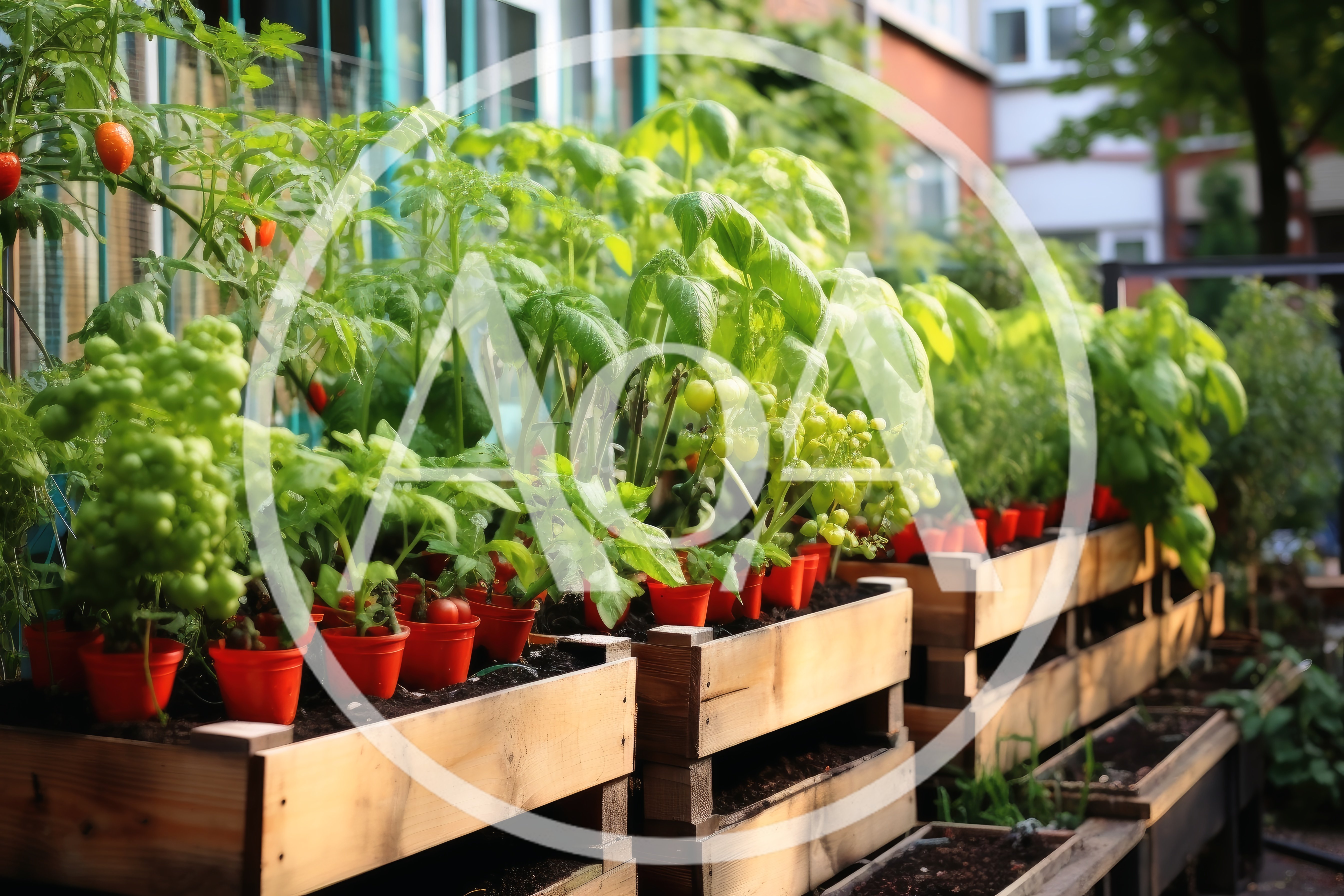 Urban Balcony Garden With Potted Tomato Plants