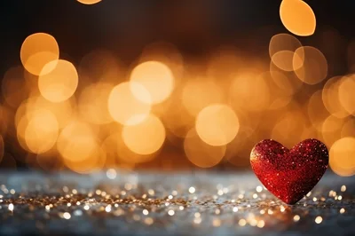 Red Glitter Heart On A Sparkling Surface