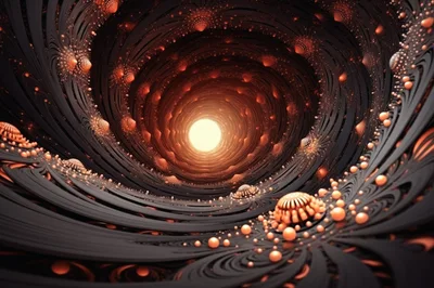 Abstract Fractal Tunnel With Glowing Spheres