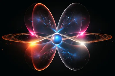 Abstract Glowing Atomic Structure With Orbital Rings