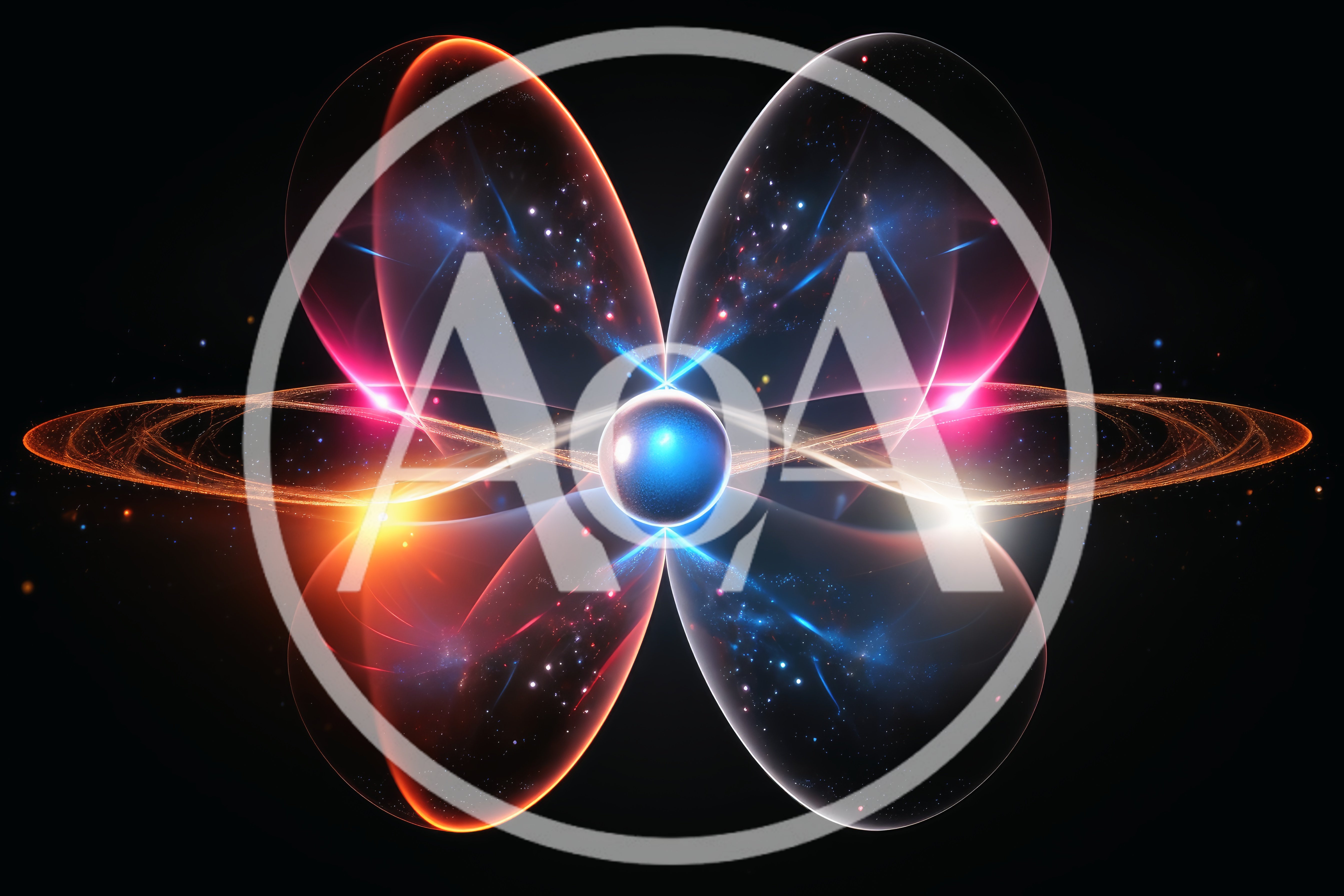 Abstract Glowing Atomic Structure With Orbital Rings