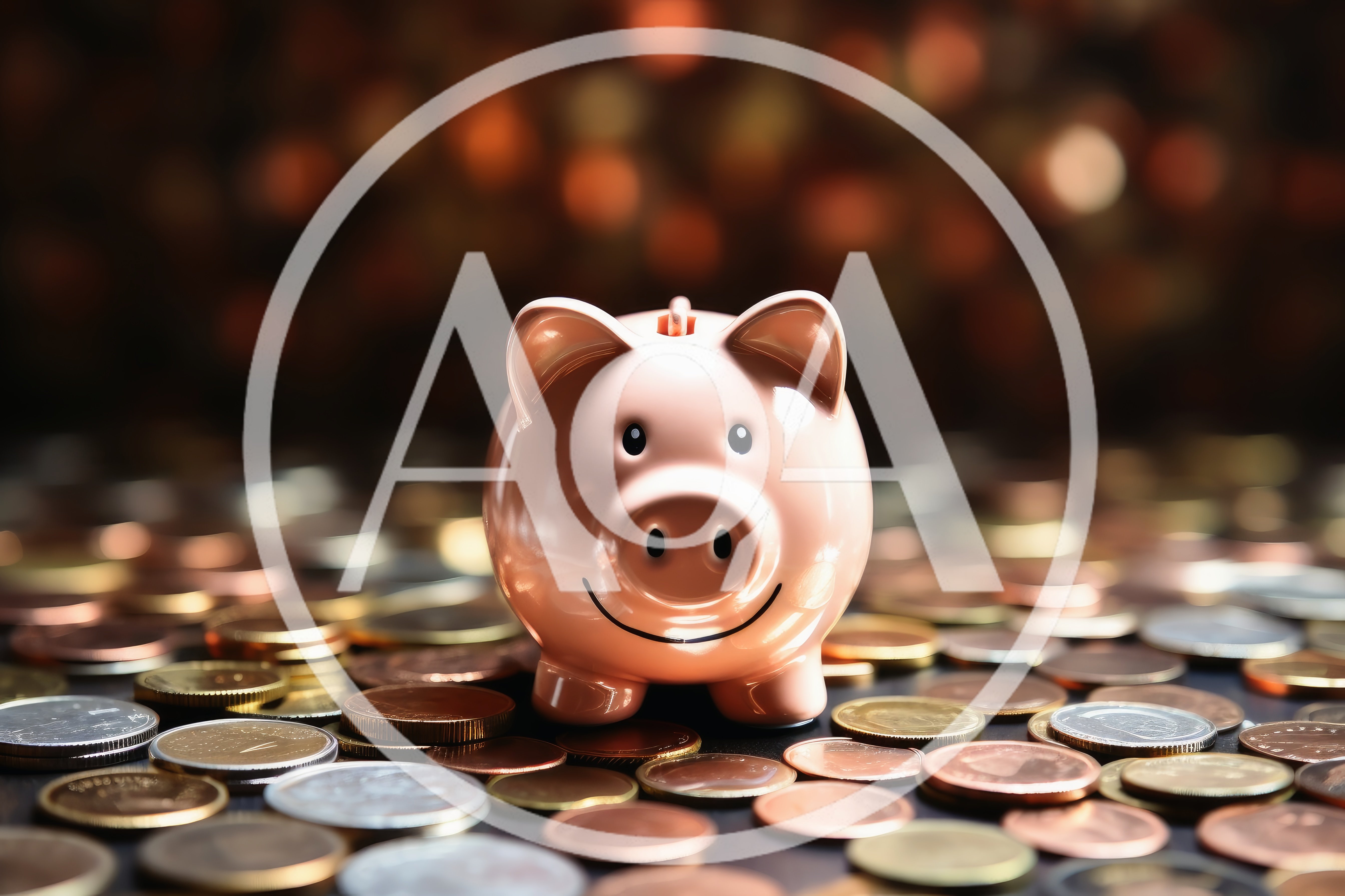 Pink Piggy Bank Surrounded By Scattered Coins