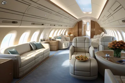 Luxury Private Jet Cabin Interior With Modern Seating