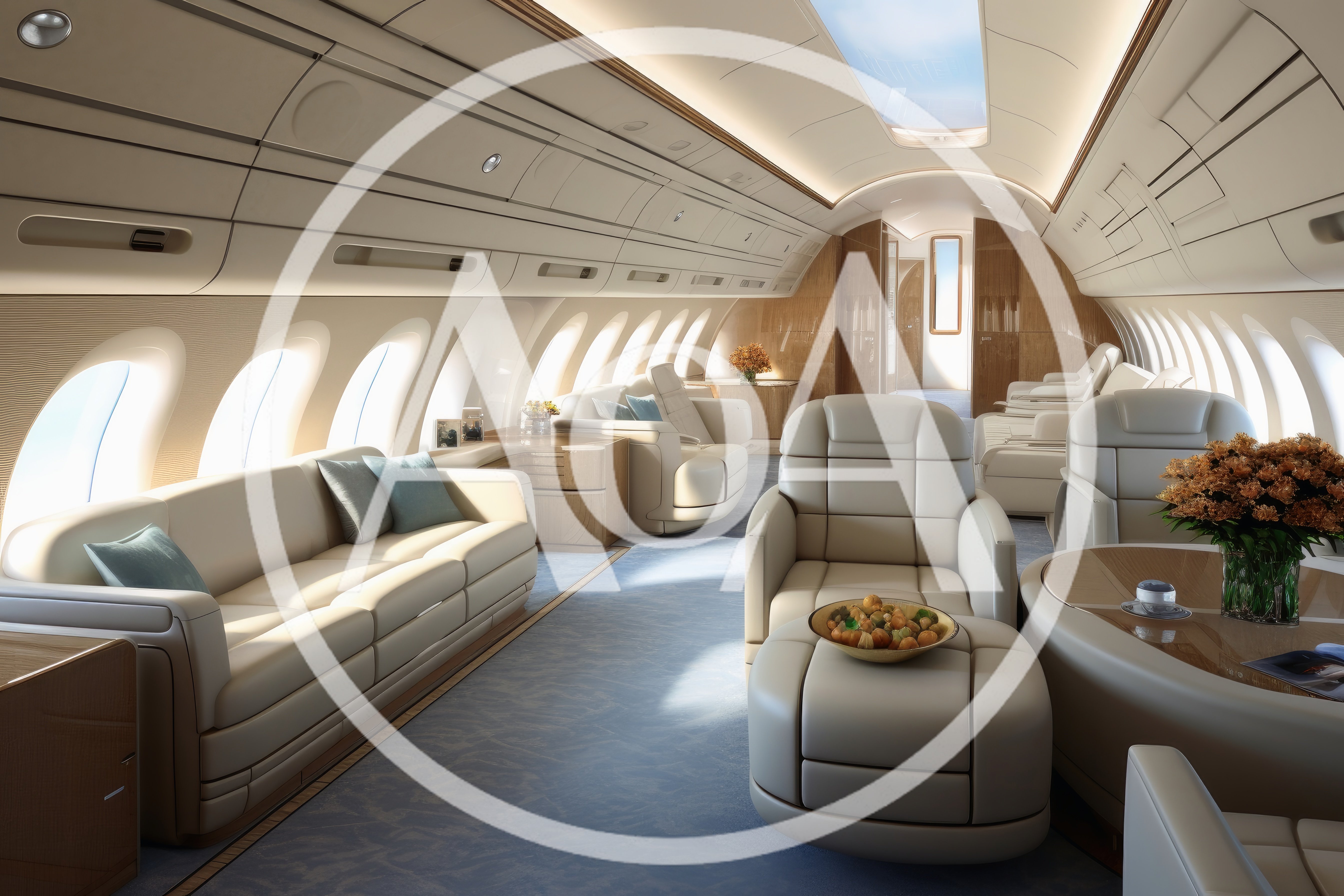 Luxury Private Jet Cabin Interior With Modern Seating