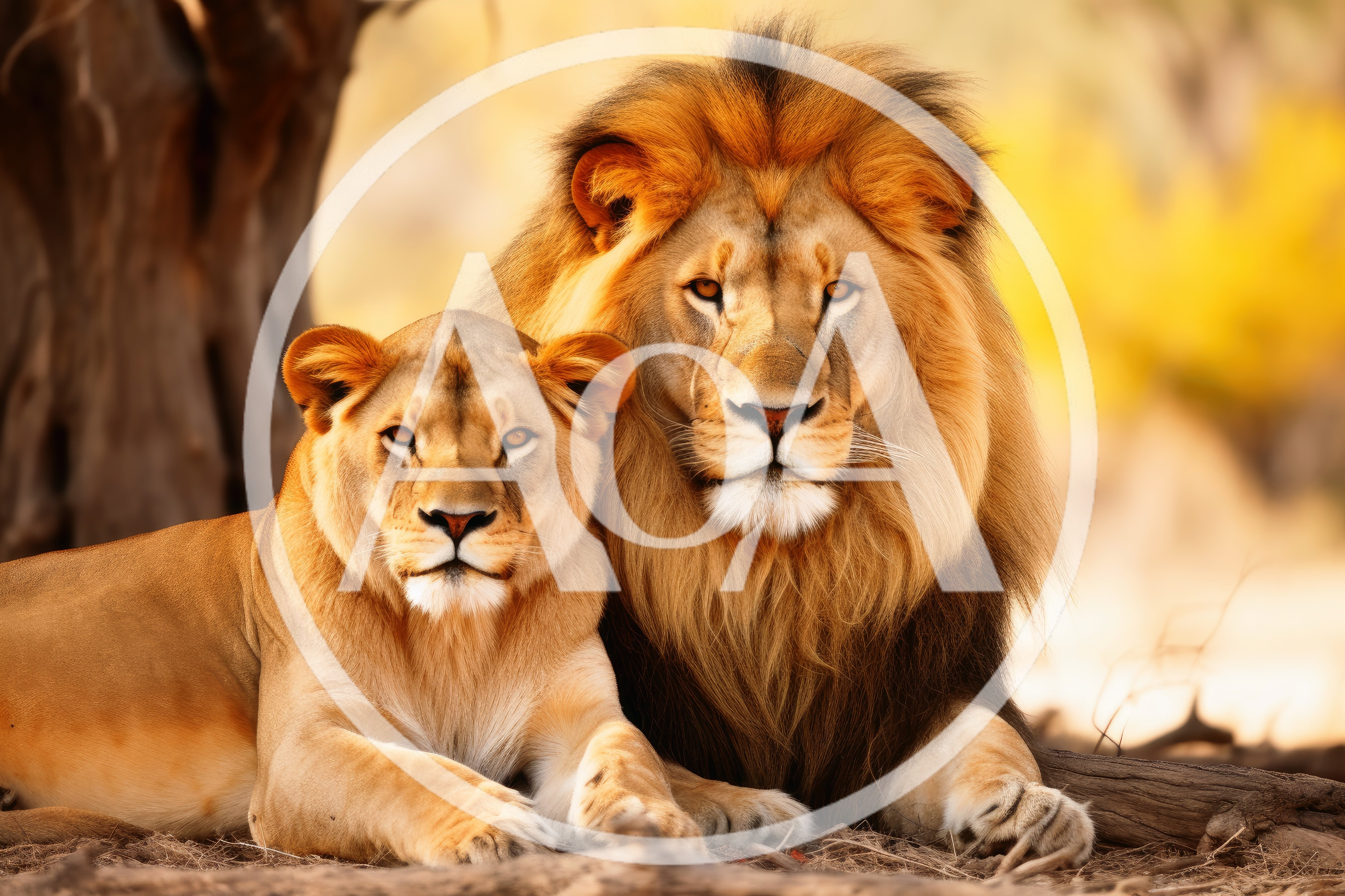 Majestic Lion and Lioness Resting Together