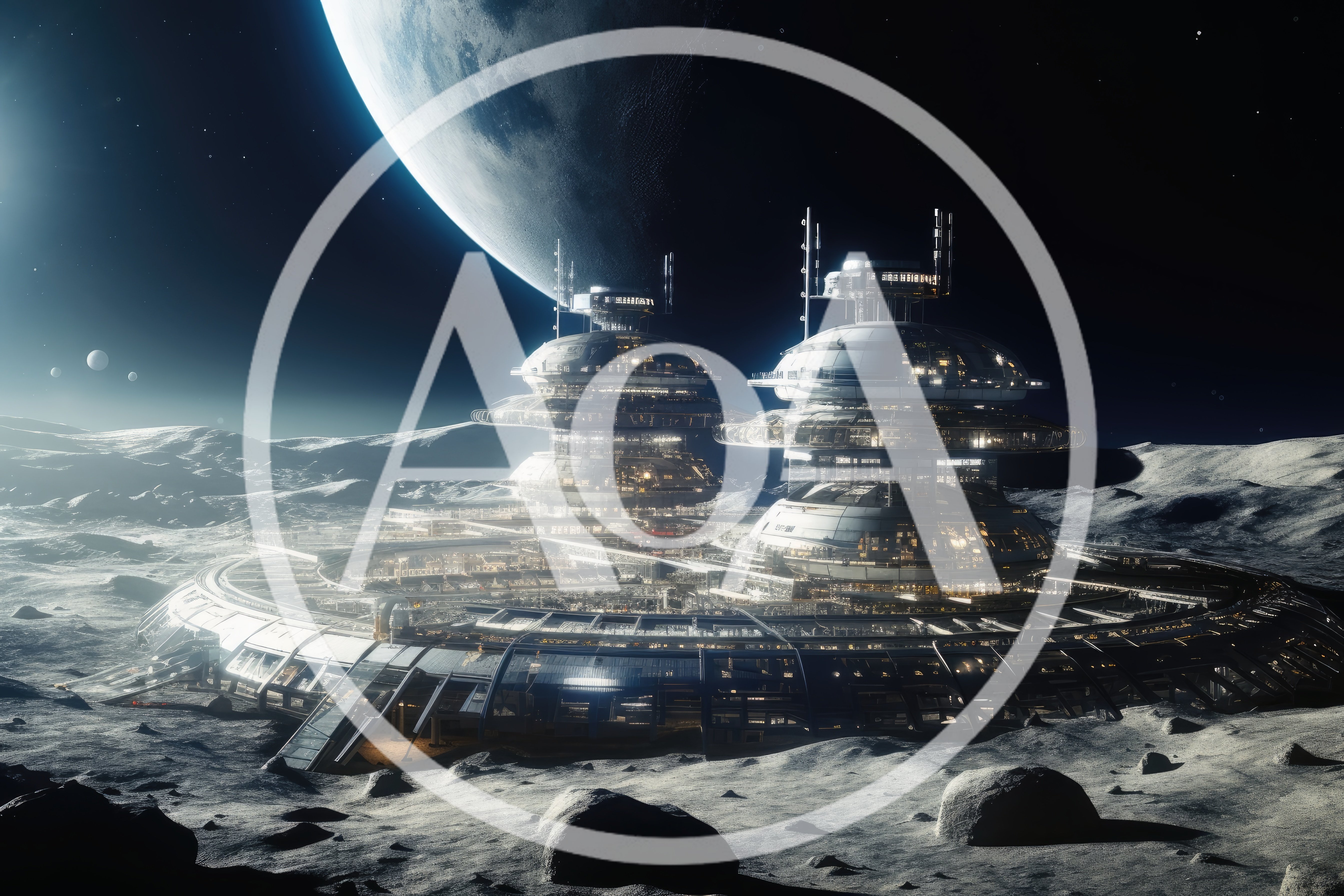 Futuristic Lunar Base With Twin Towers On Moon Surface