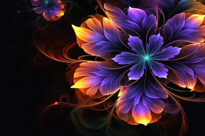 Abstract Fractal Flower With Glowing Purple And Orange Petals