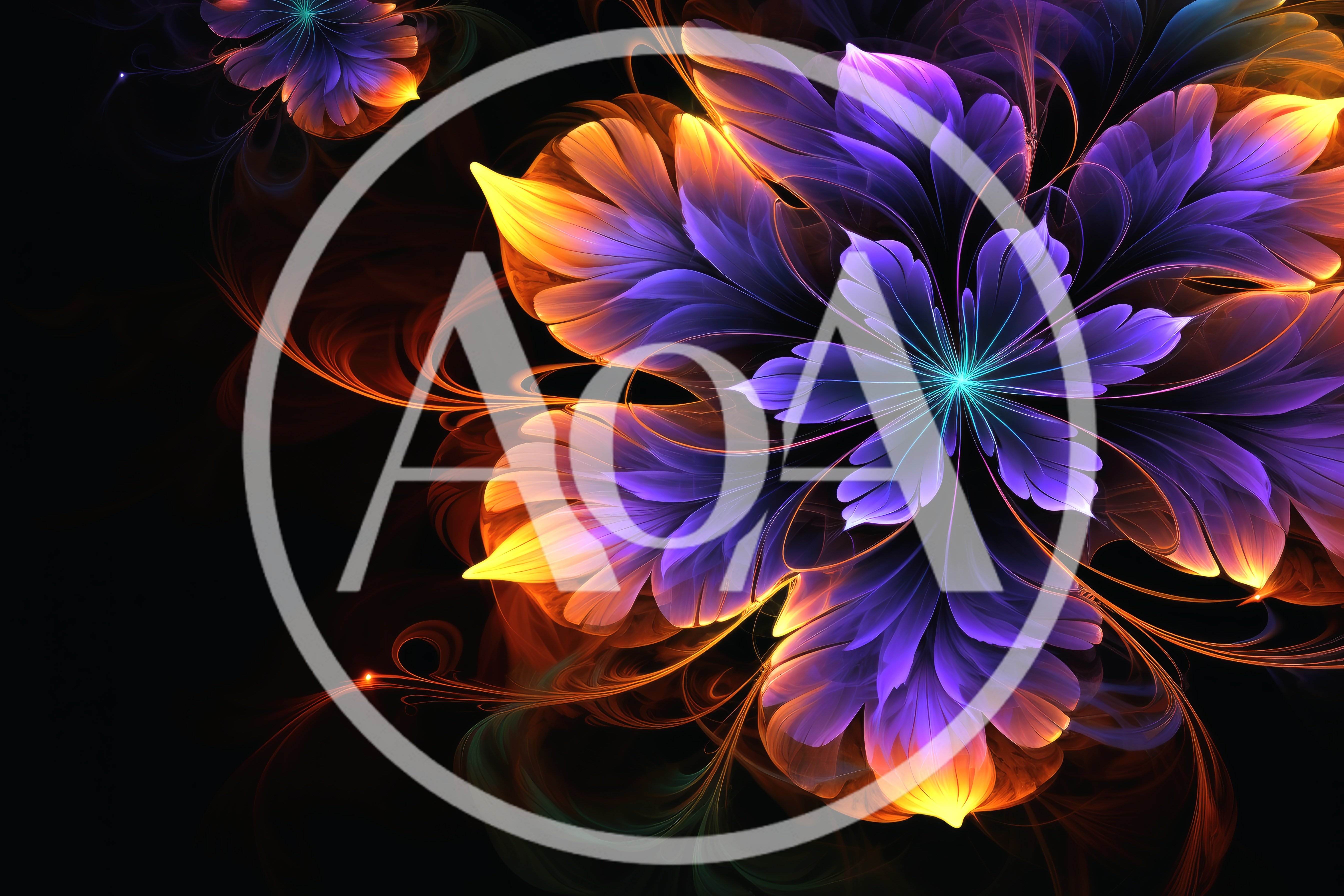 Abstract Fractal Flower With Glowing Purple And Orange Petals