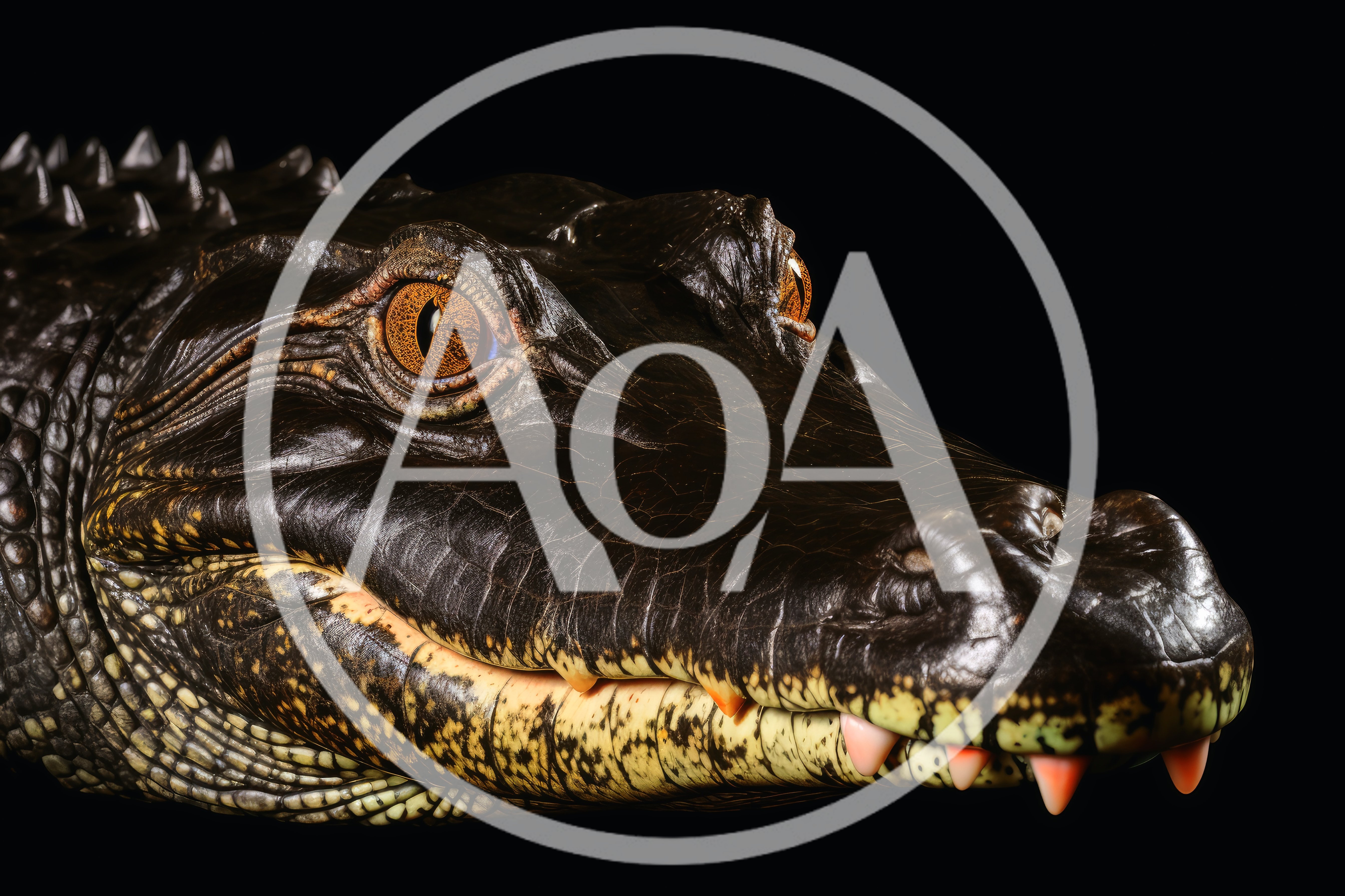 Close Up Portrait Of A Black Caiman Head