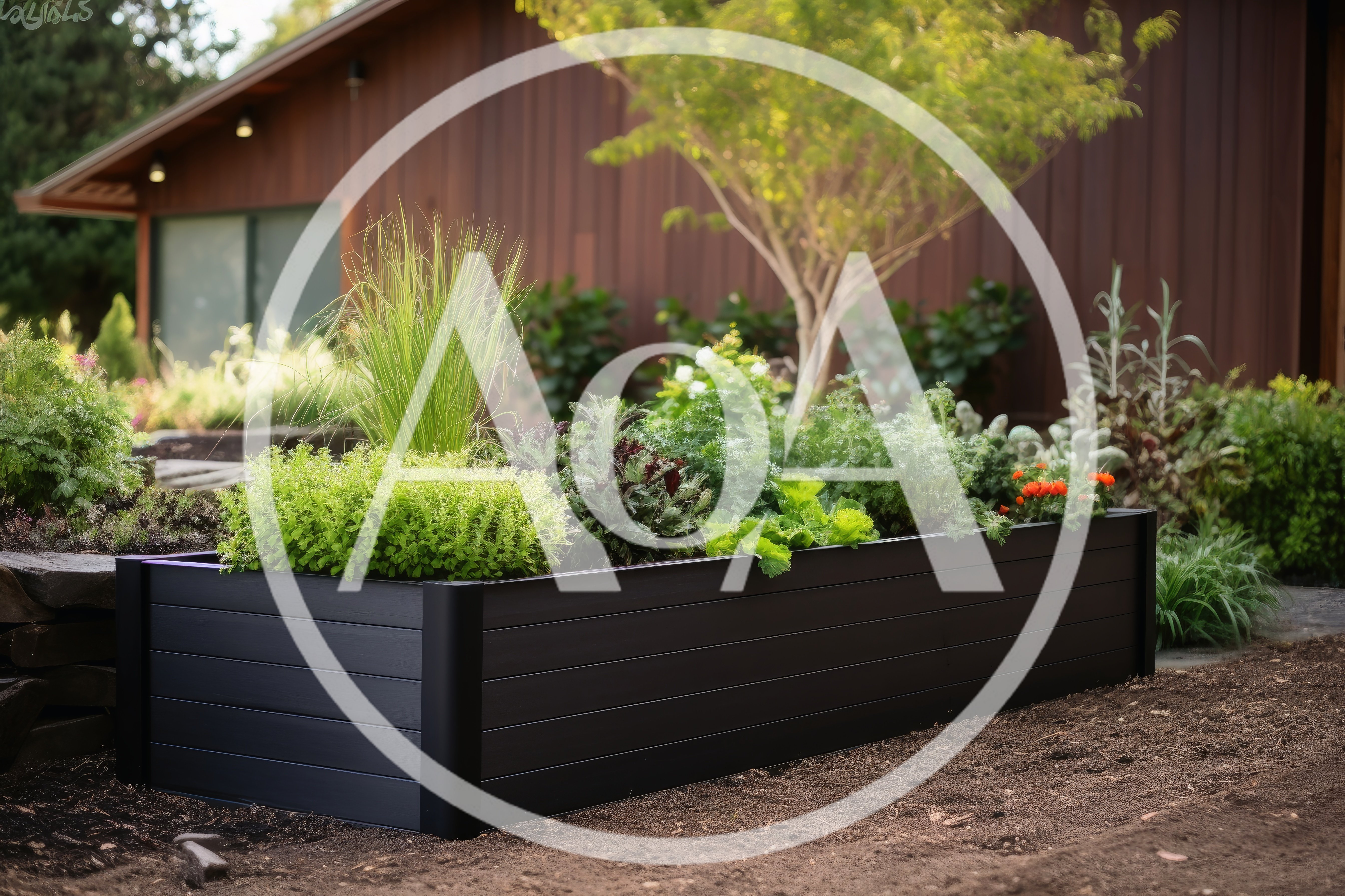 Modern Black Raised Garden Bed In Backyard