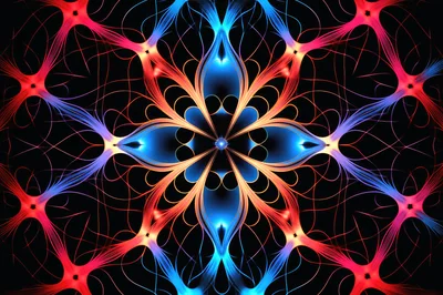 Abstract Fractal Flower Pattern With Glowing Neon Symmetry