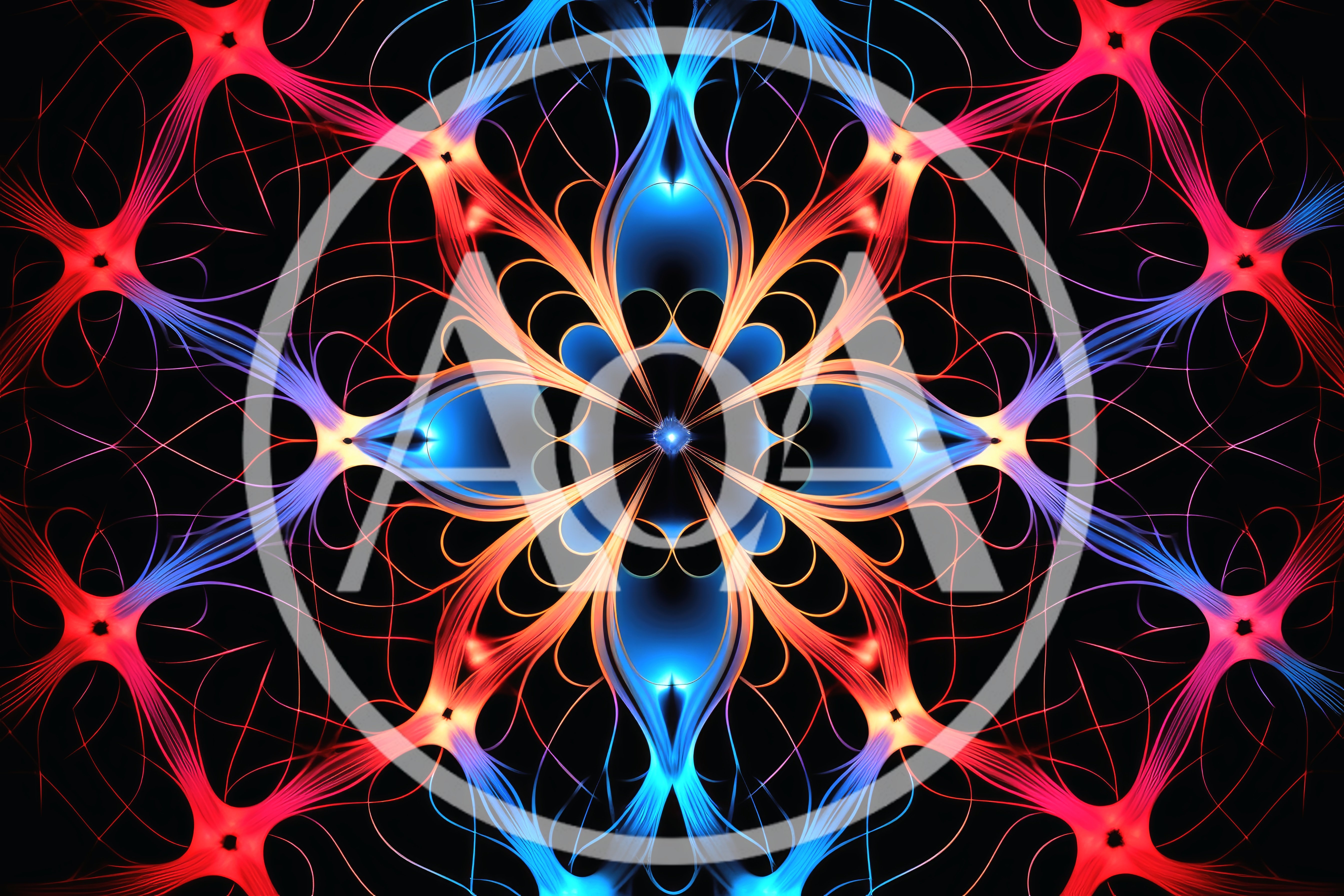 Abstract Fractal Flower Pattern With Glowing Neon Symmetry