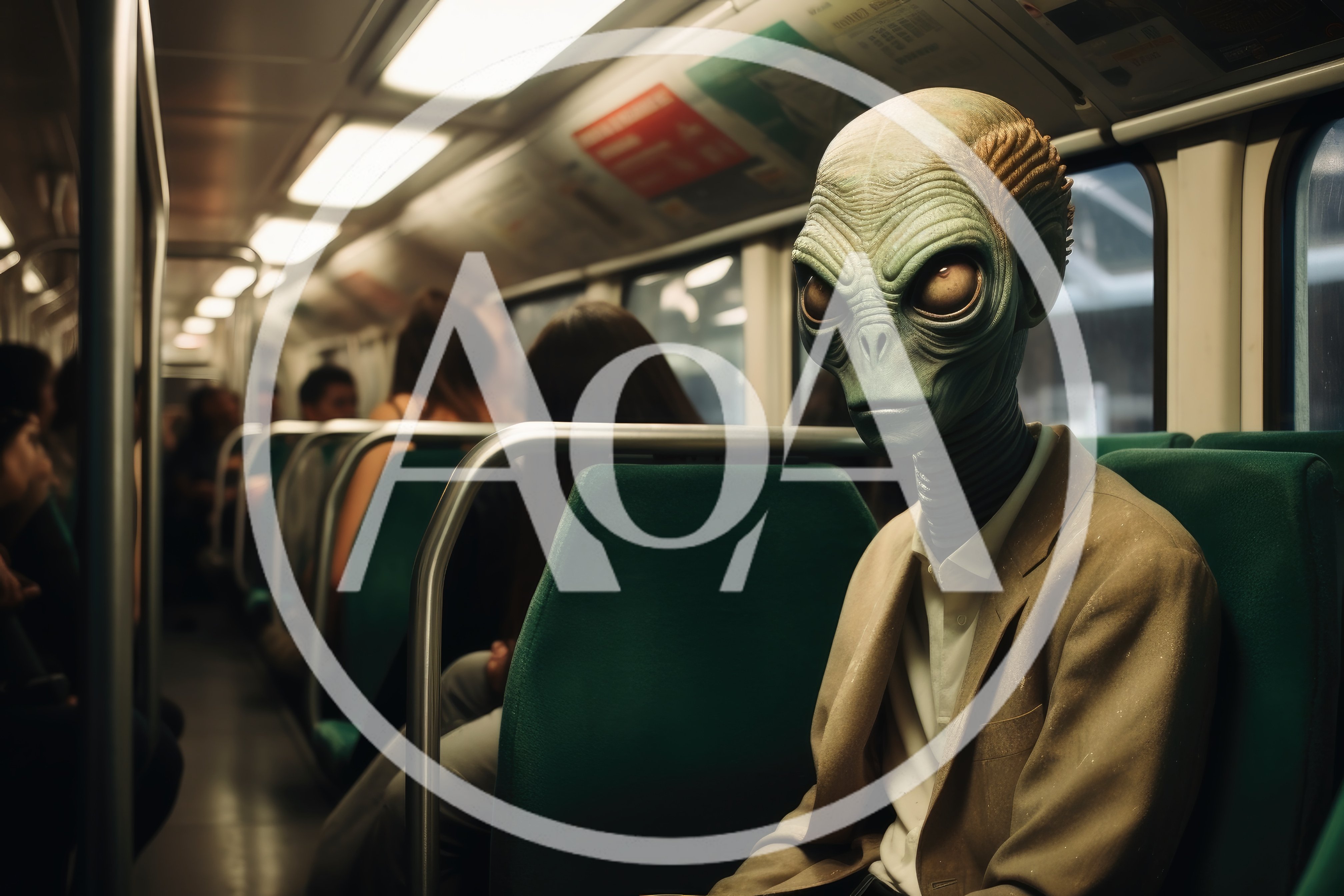 Alien Passenger Sitting On A Public Commuter Train