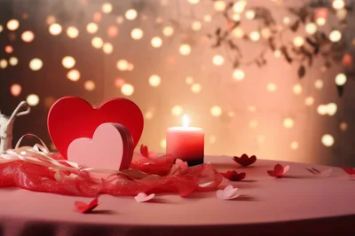 Romantic Valentine Table Setting With Hearts And Candle