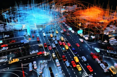 Futuristic Smart City Traffic Management Visualization