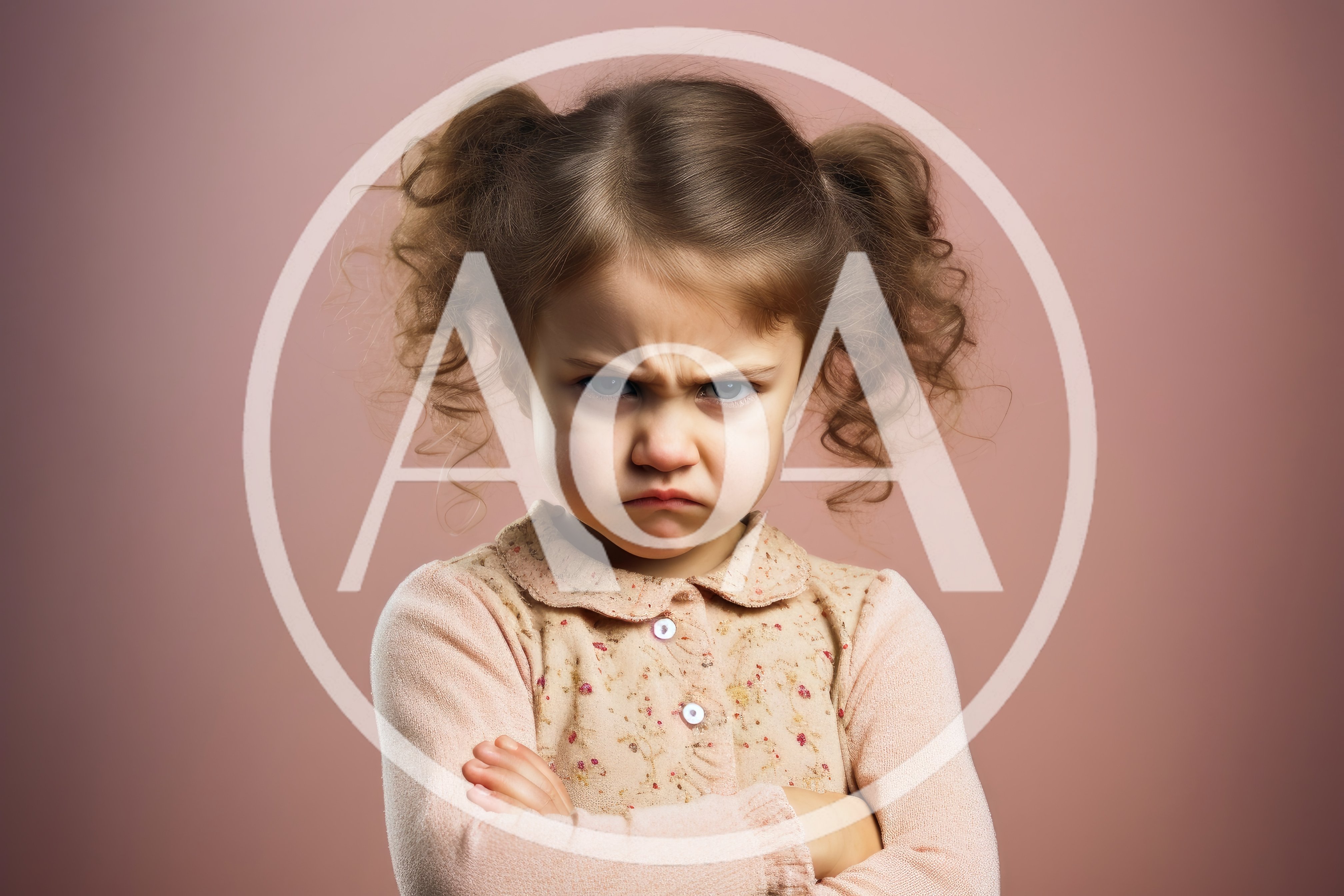 Angry Little Girl With Pigtails Crossing Her Arms
