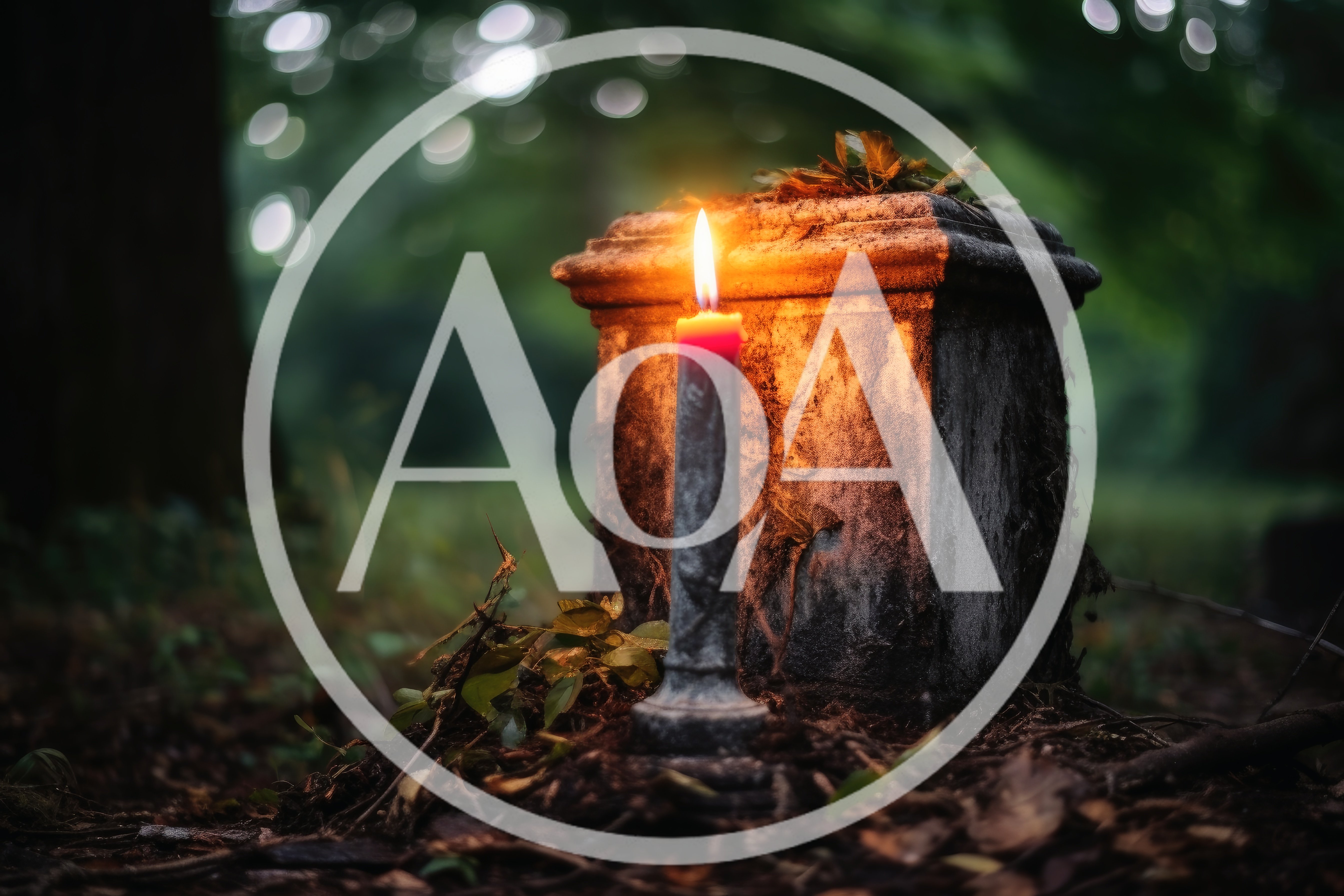 Lit Candle Placed Before An Old Stone Grave Marker