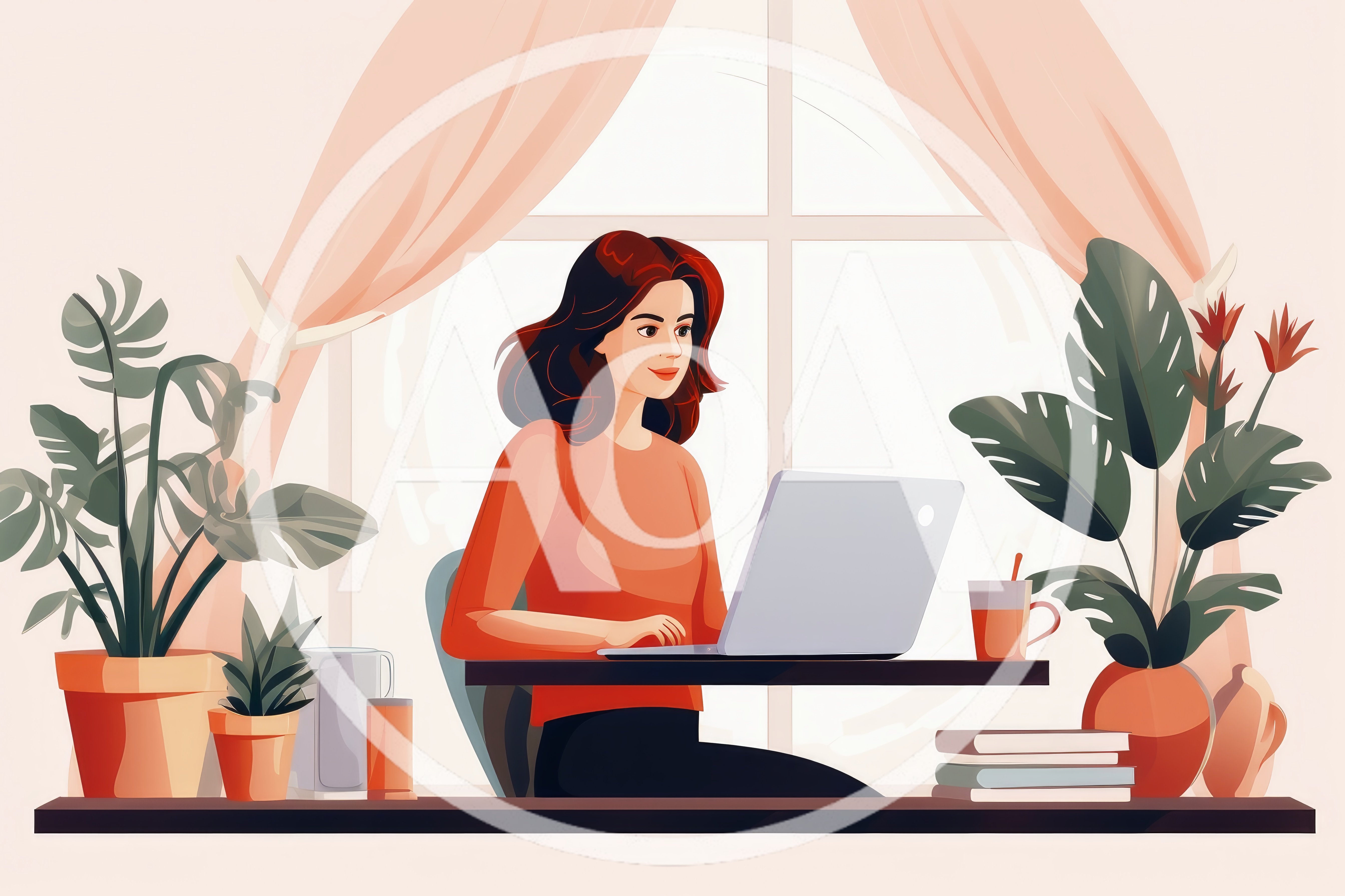 Woman Working On Laptop In A Cozy Home Office