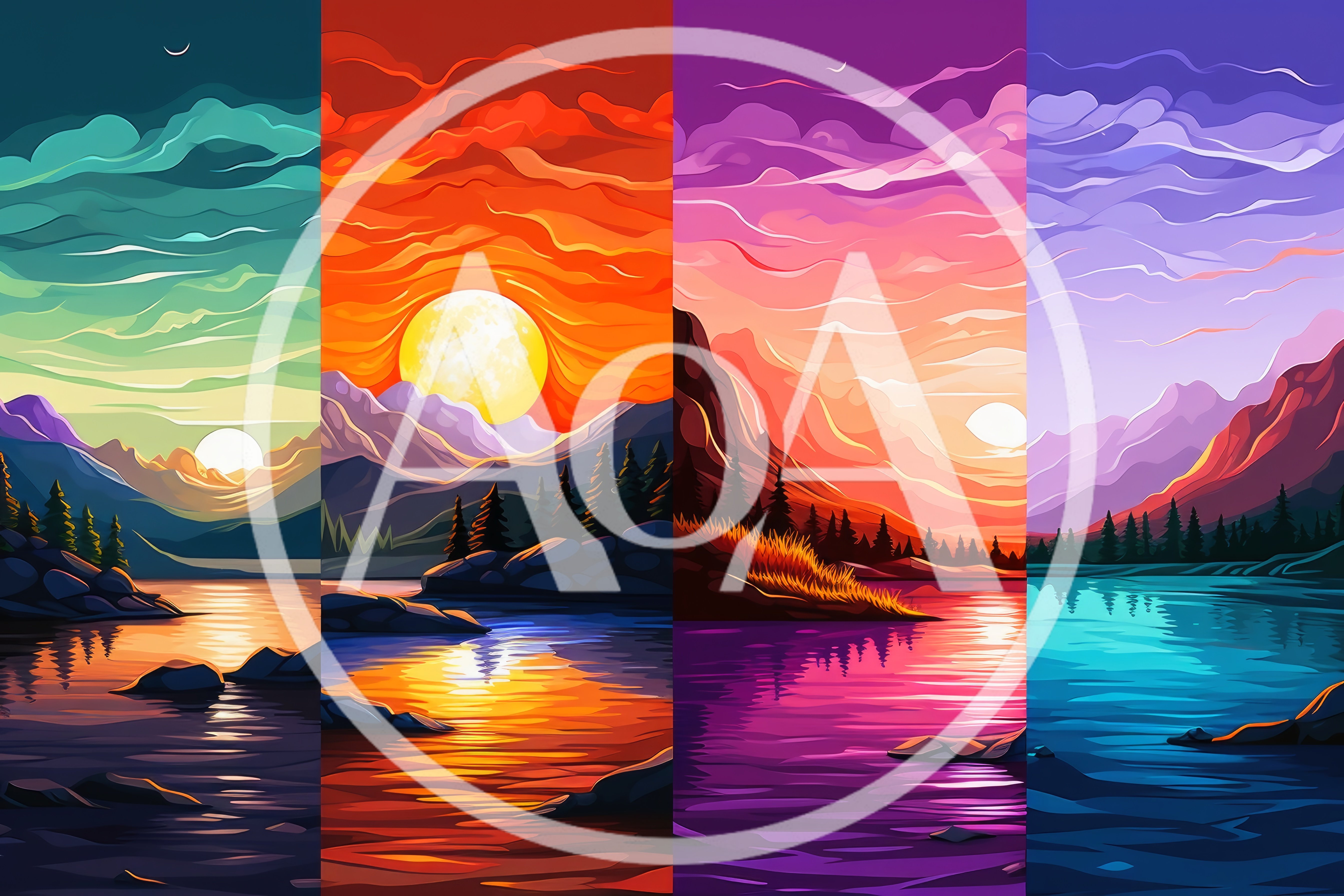 Four Seasons Landscape Art Panels With Vibrant Sunsets