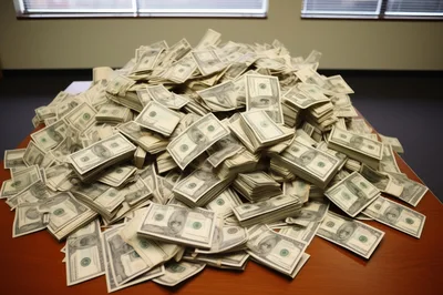 Large Pile Of Stacked Hundred Dollar Bills
