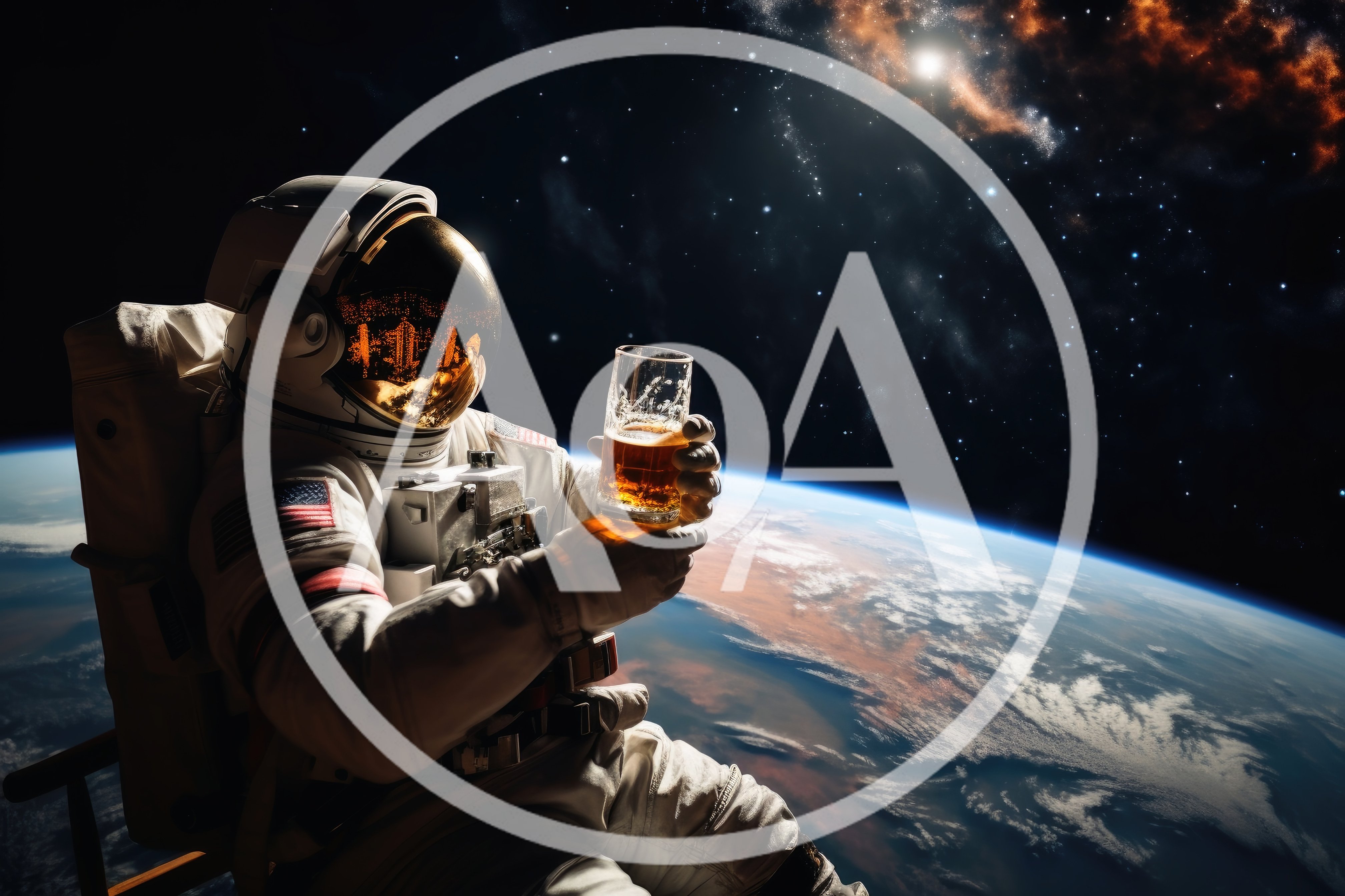Astronaut Holding A Glass Of Beer In Outer Space